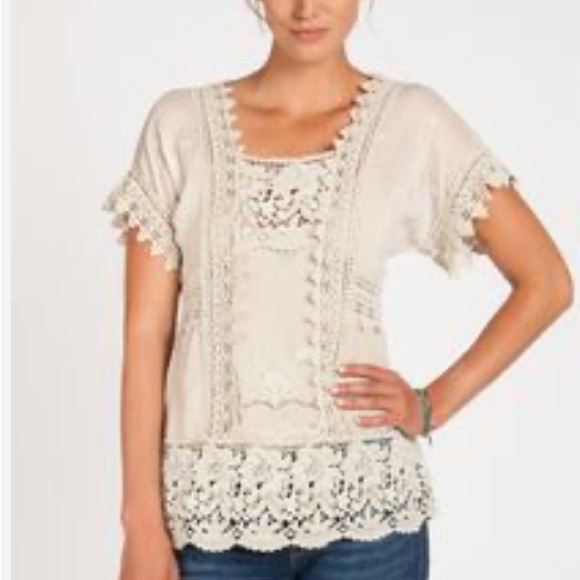 Johnny Was Tops - Johnny Was Cream Crochet Lace Short Sleeve Blouse